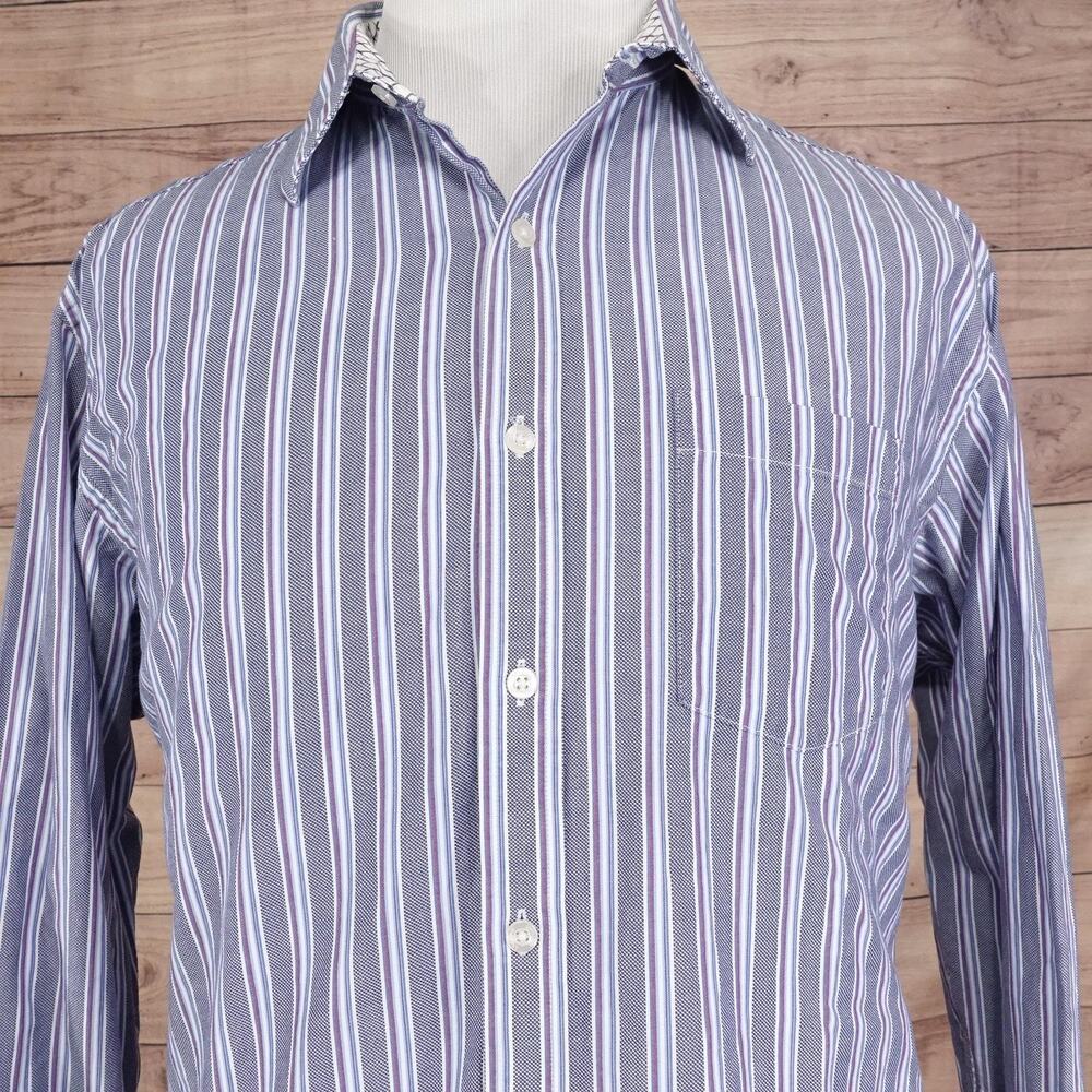 Johnston & Murphy Shirt Mens XL Blue Striped Tailored Fit Cotton Long Sleeve